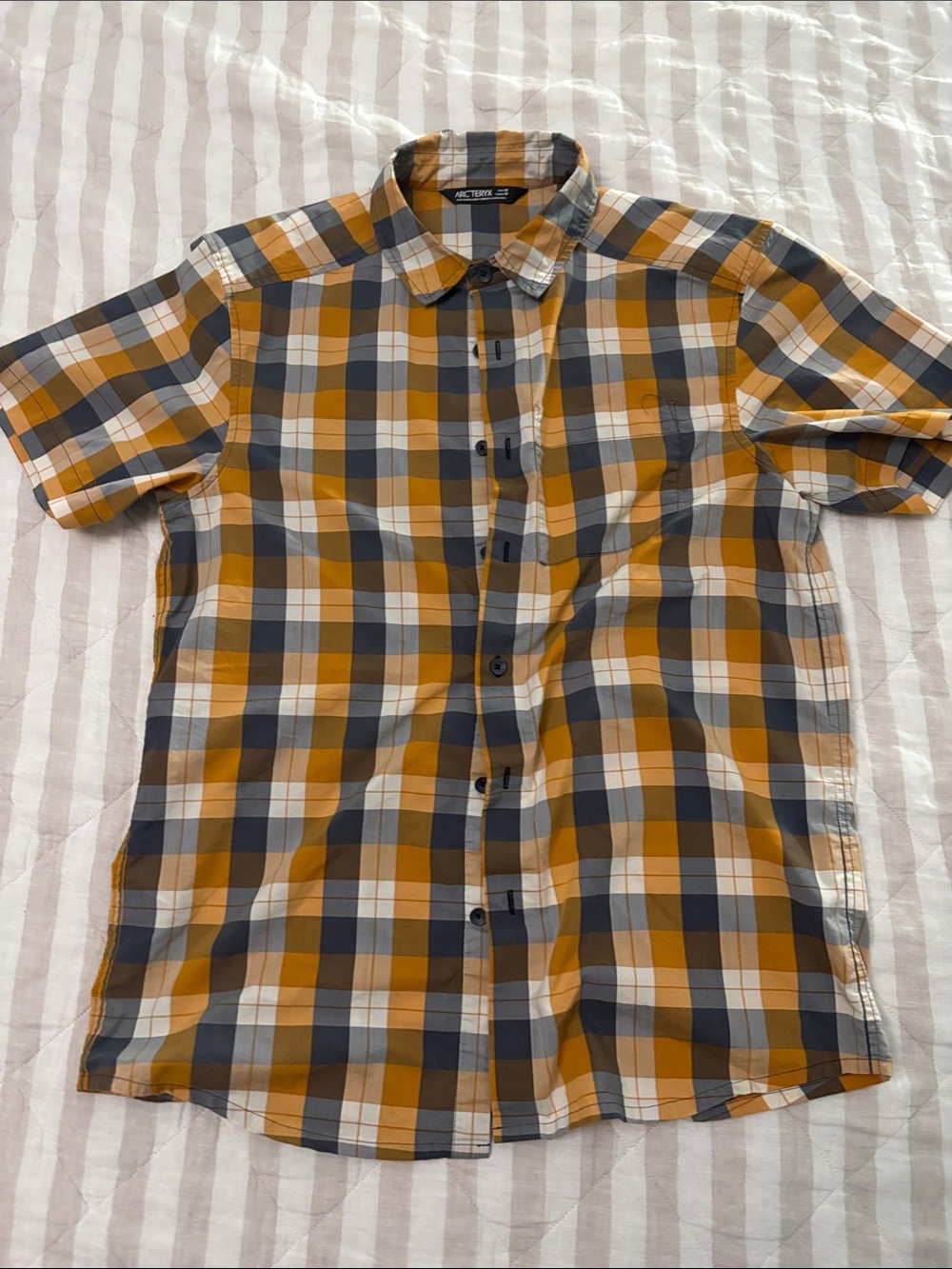 Arc'teryx Men’s Short-Sleeve Plaid Button-Down Shirt - Mustard/Gray/White
